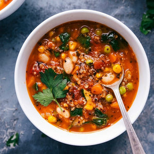 Hearty Minestrone Soup with House-made pasta and veggie stock (500ml - 1L)